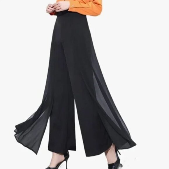 Cartise Elegant Wide Leg Layered Flowy Pants Black - Picture 1 of 8